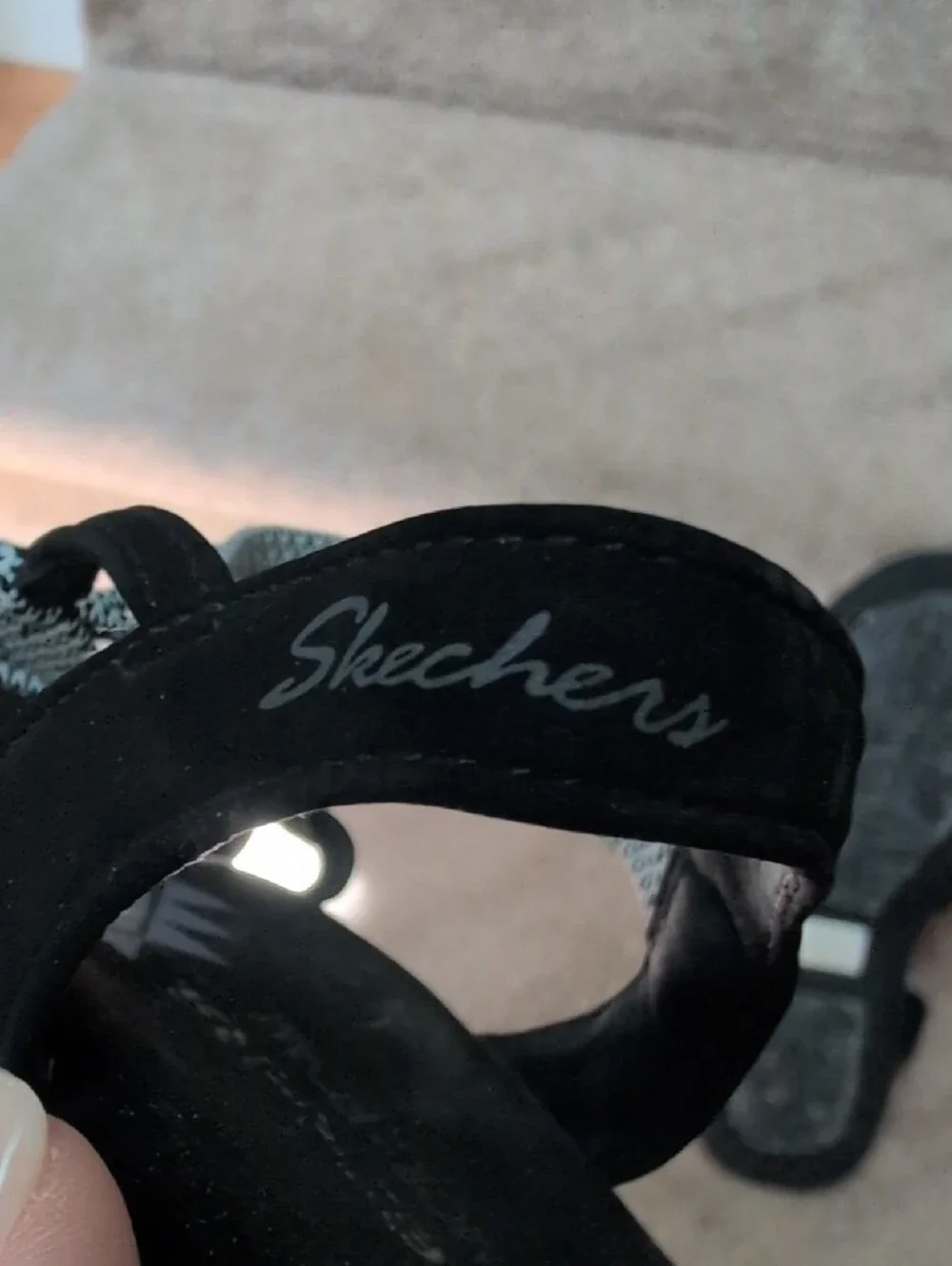 Skechers Black Sandals with Gray Patterned Straps